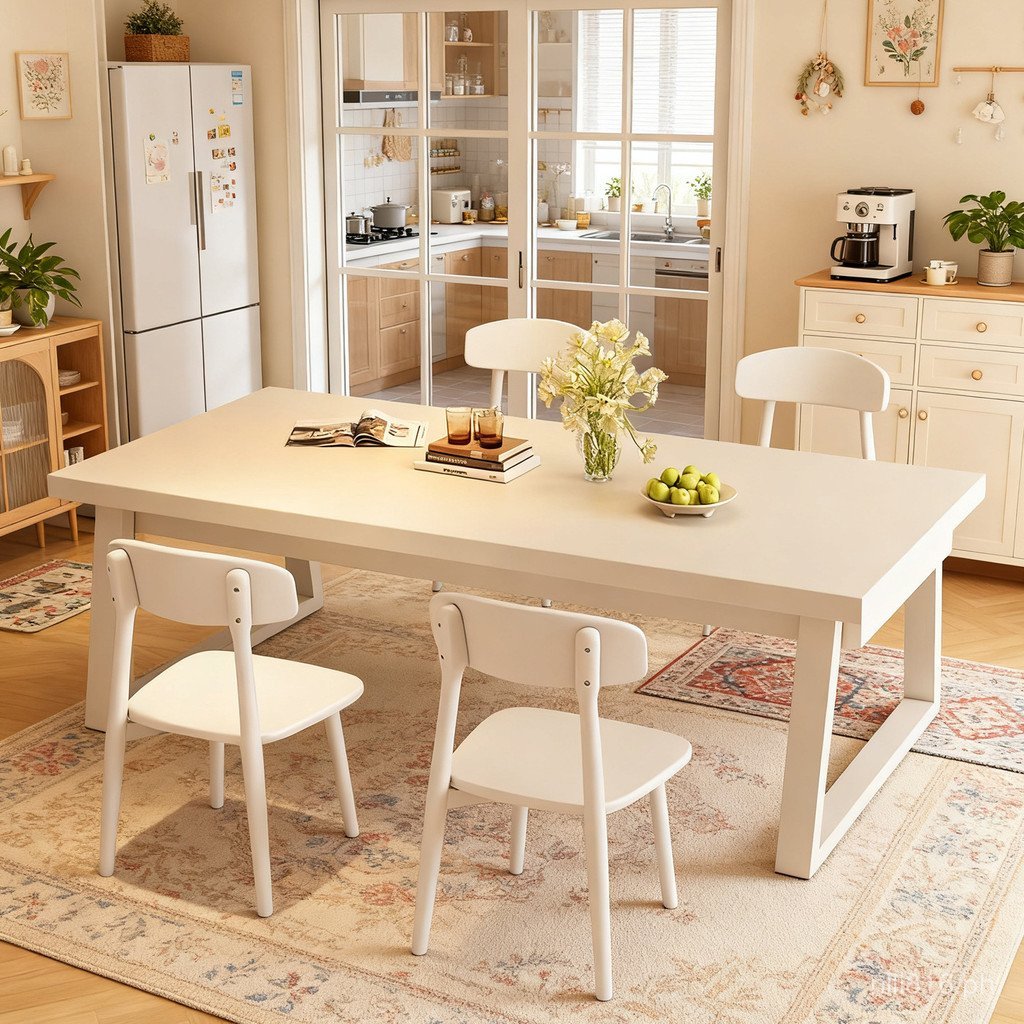 Dining Table and Chair Set for Home Use, Small Apartment Style, White ...