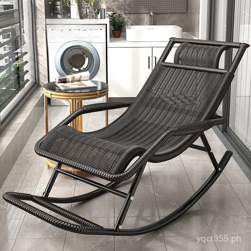 Rattan Chair Nap Chair Recliner Rocking Chair for Balcony Elderly ...