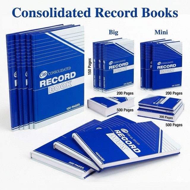 Consolidated Record Book Hardbound Notebook 150 200 300 500 Pages Big ...