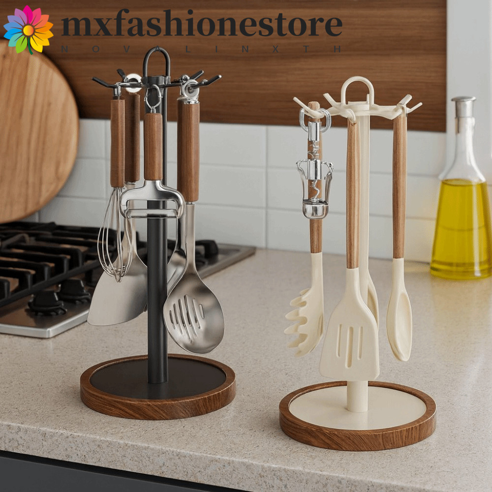 MXFASHIONE Rotating Spatula Rack, 8 Hooks Stable Base Kitchen Utensil ...