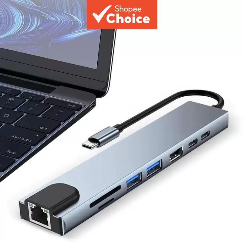 USB C 8 in 1 Hub 4K HDMI USB 3.0 SD Card Reader RJ45 Multi Adapter for ...
