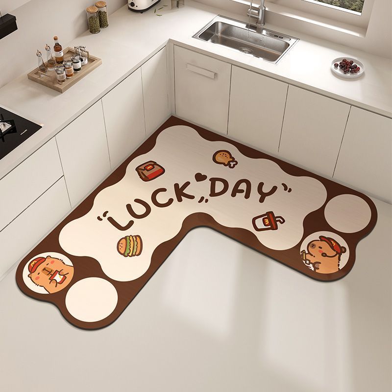 Cartoon Cute Absorbent Waterproof Dirt-Resistant Floor Mat Kitchen L ...