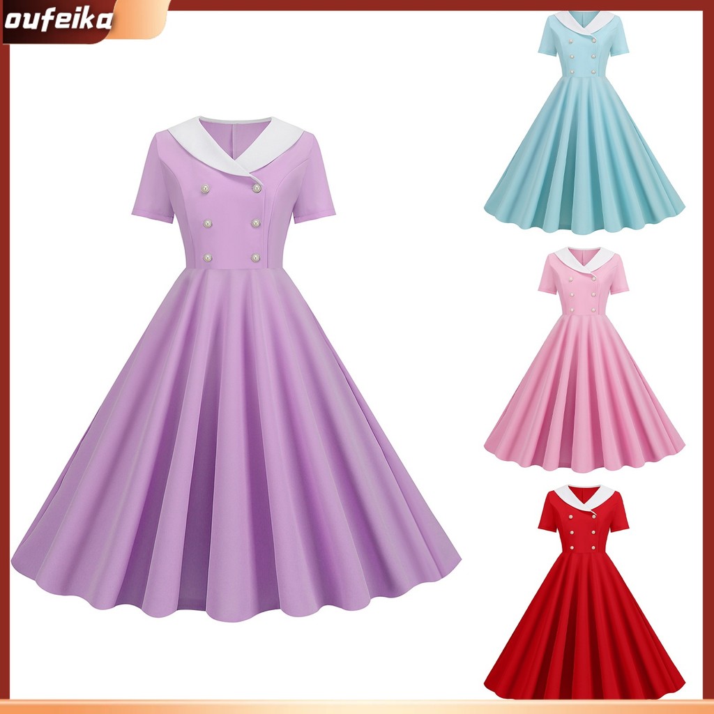 Krystall.vn 1950s Movie Style Dress Retro Evening Dress Vintage 50s A-line  Party Dress with V Neck Button Decor Elegant Swing Midi Dress for Women  Southeast Asian Buyers' Favorite | Shopee Philippines