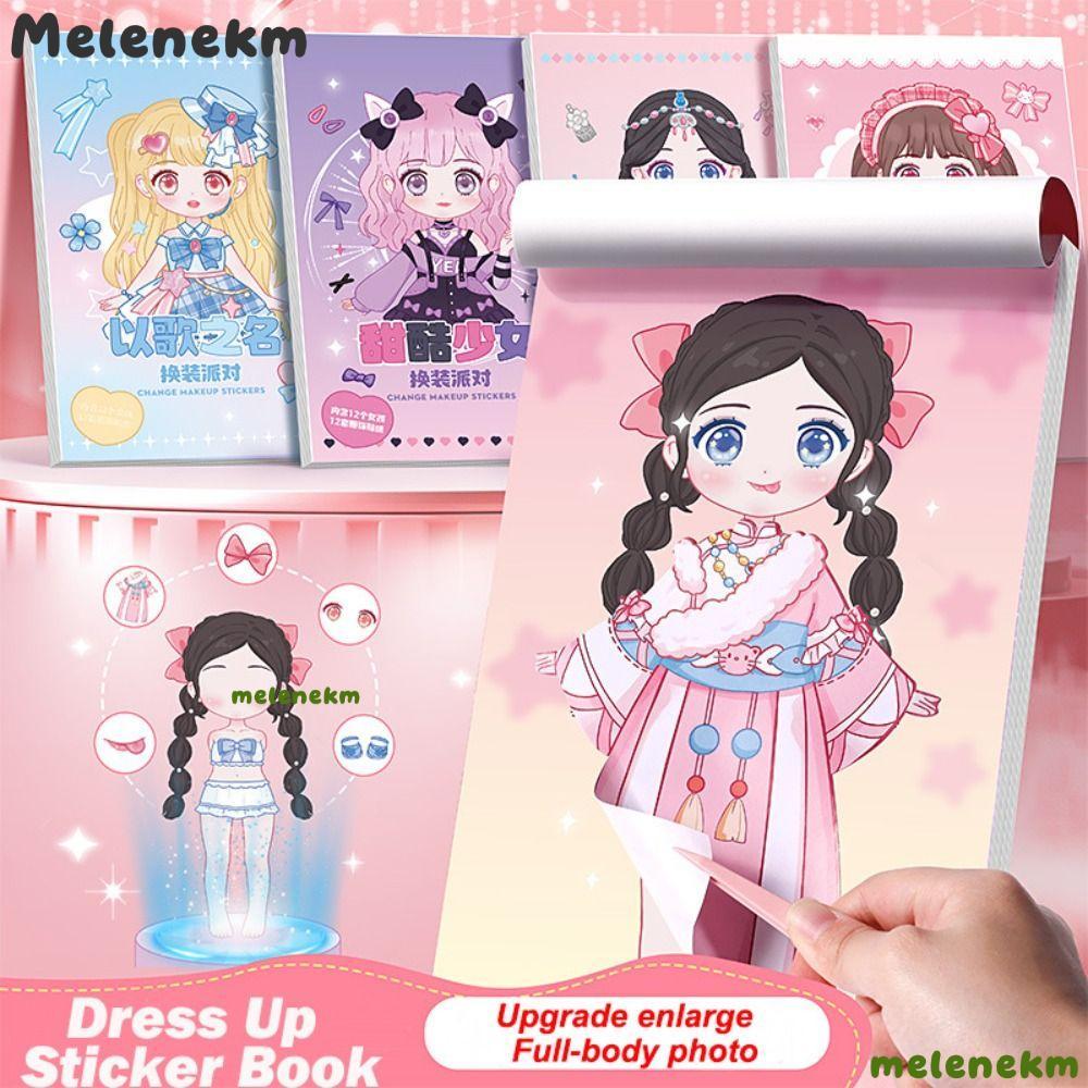 MELEN Dress Up Sticker Book, DIY Cartoon Girl Sticker Book, No Cutting ...