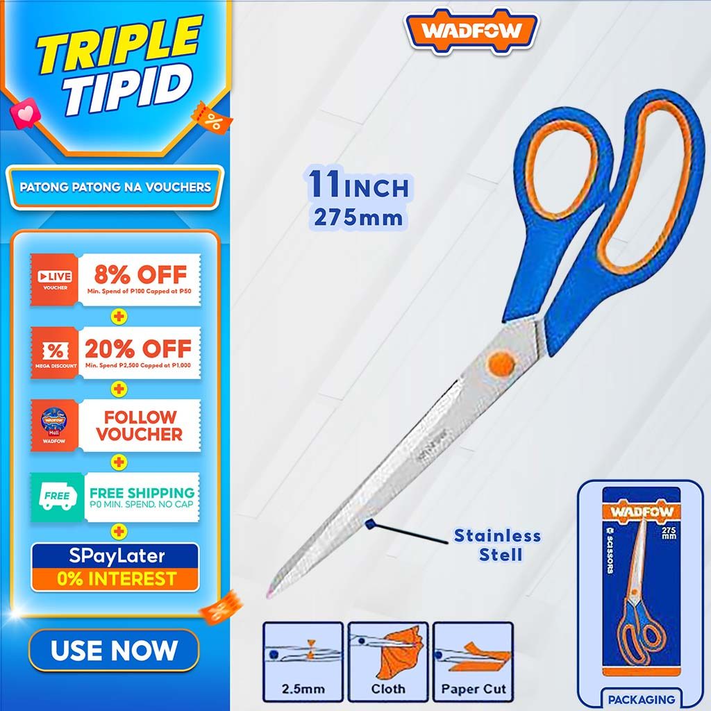 Wadfow Stainless Steel Scissors Gunting 275mm(11in) With Sand Blast ...
