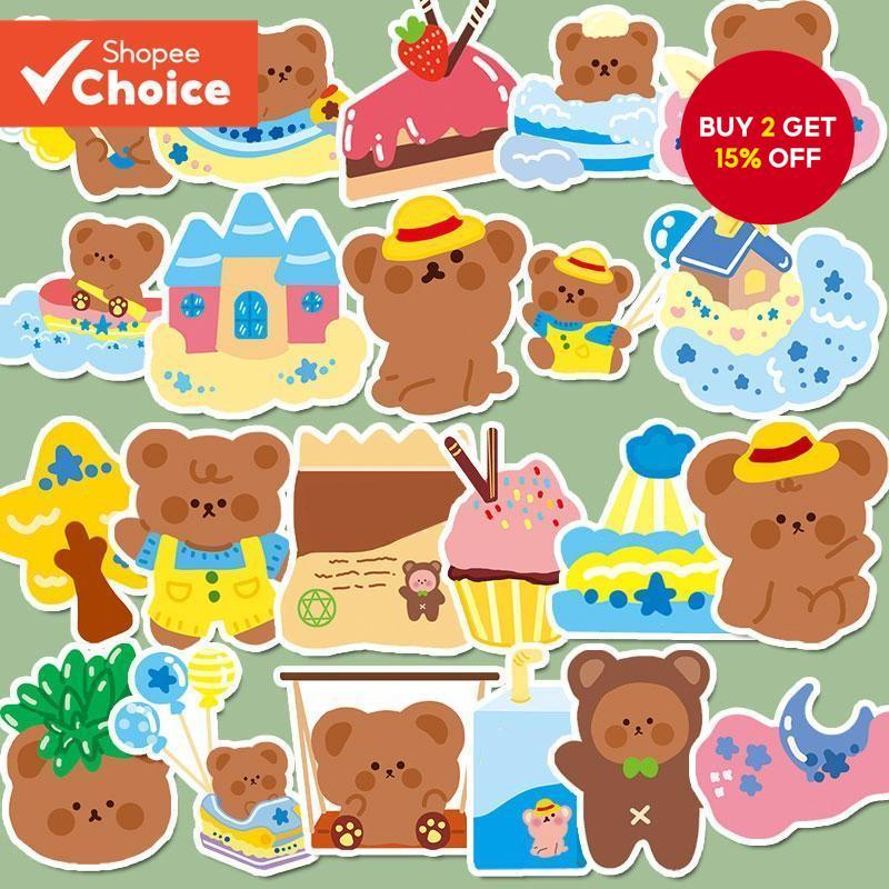 44pcs Cute Cocoa Bear Laptop Stickers for Water Bottle Washi ...