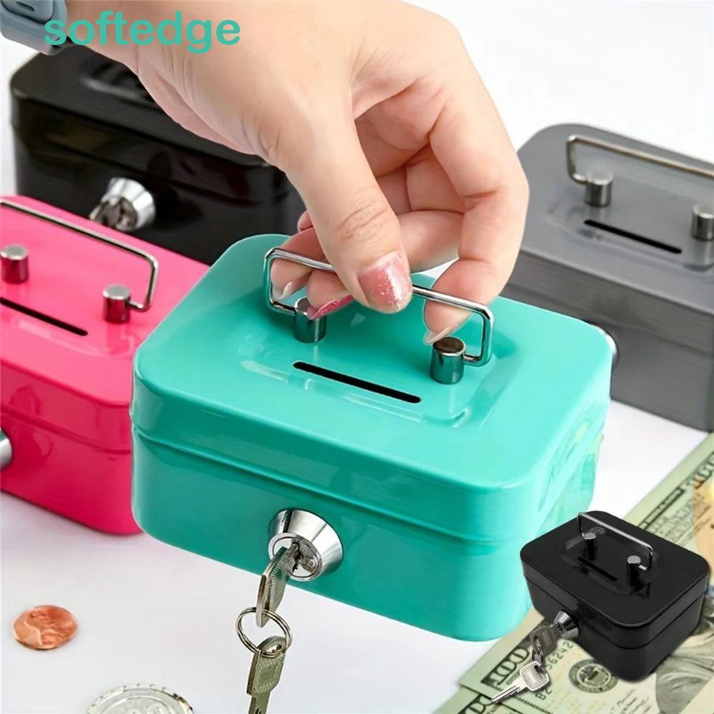 SOFTEDGE Lockable Cash Box, Mini Metal Money Safe Case, Coin Bank with ...