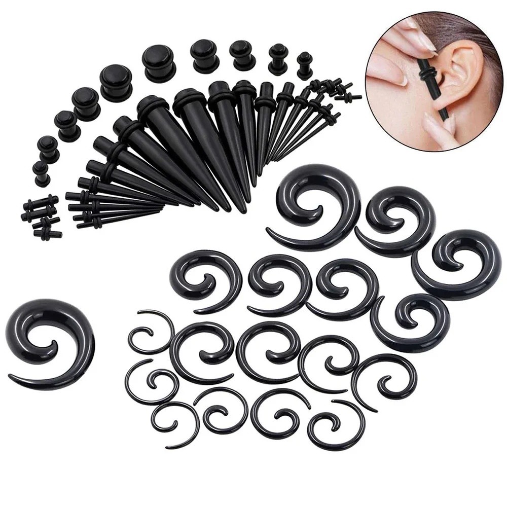 1 Set Ear Taper Kit Black Ear Spiral Expander Ear Plugs Set Ear ...
