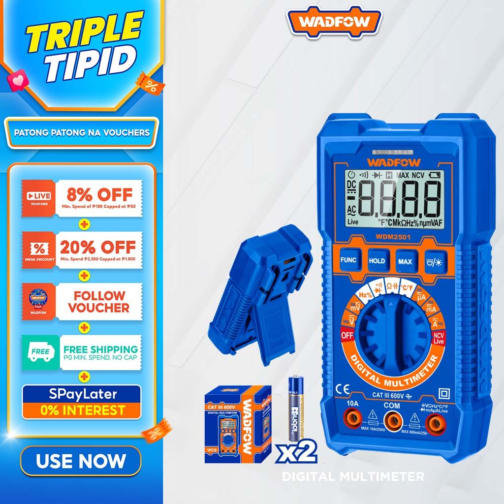 Wadfow LCD Digital Multimeter True RMS 4000-6000 Count w/ Non-Contact ...