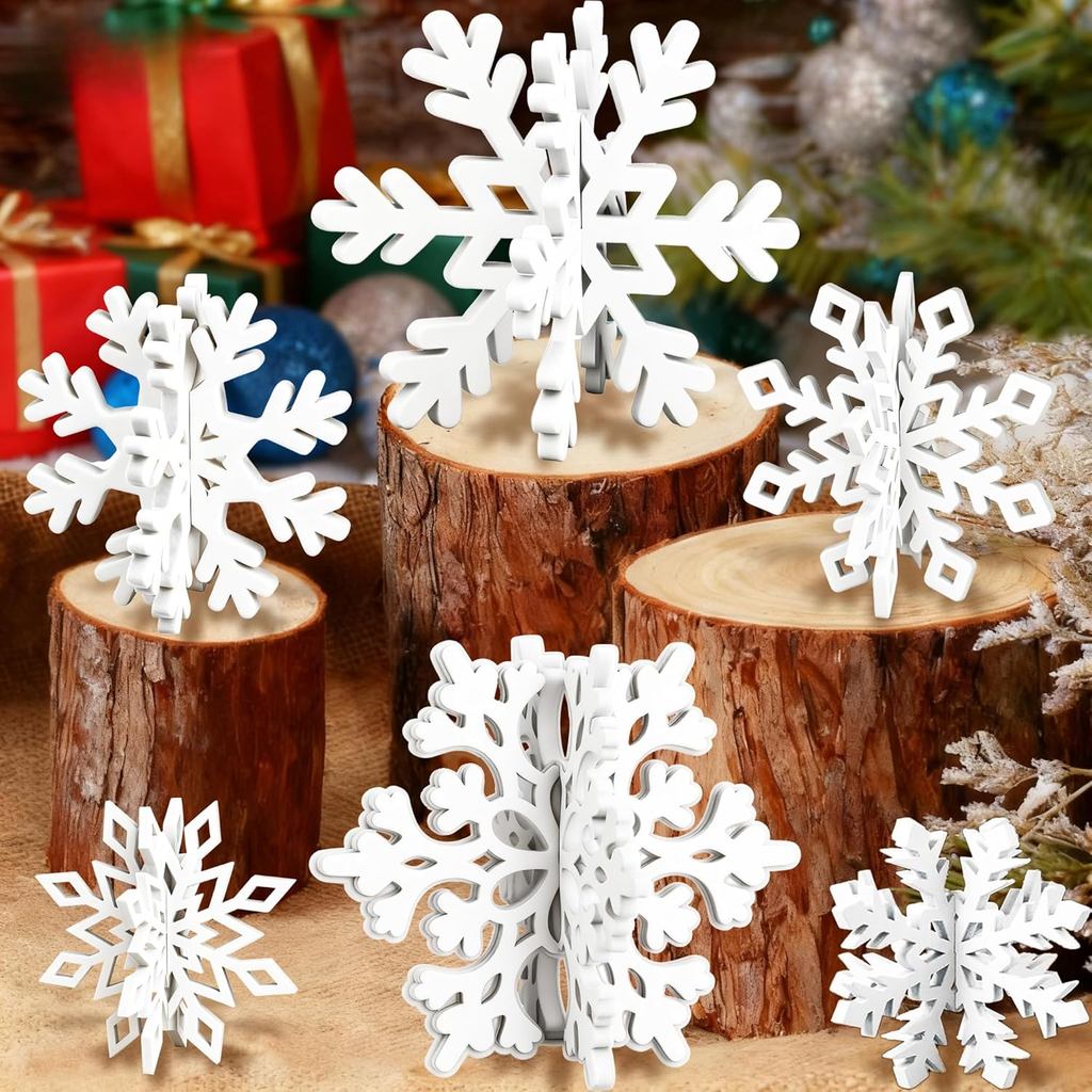 24Pcs Christmas Centerpieces for Tables with Wooden Snowflakes ...