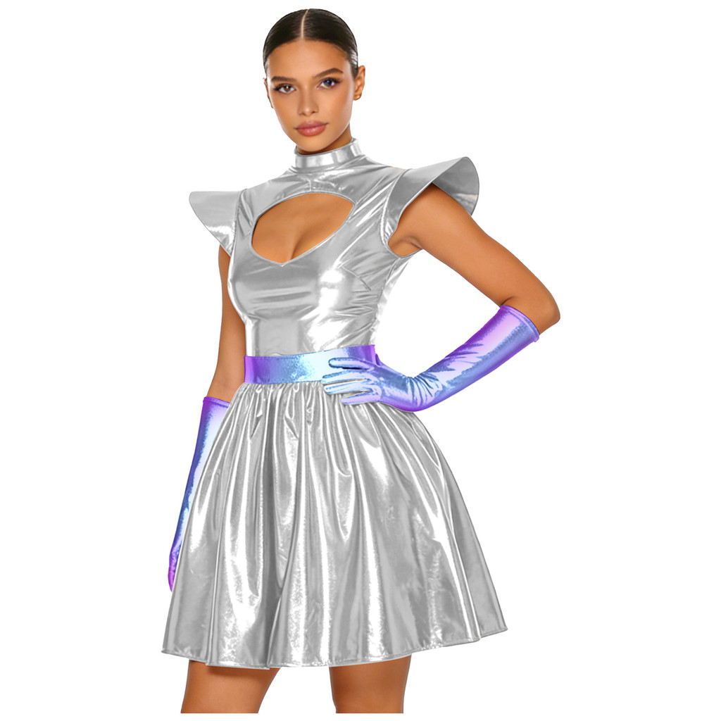 silver metallic alien dress Metallic Alien Outfit