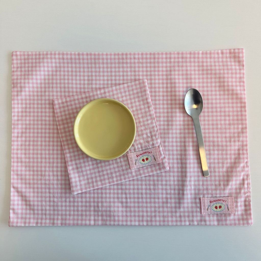 Sweet Powder Strawberry Small Grid Placemat Homemade Double Layer ...