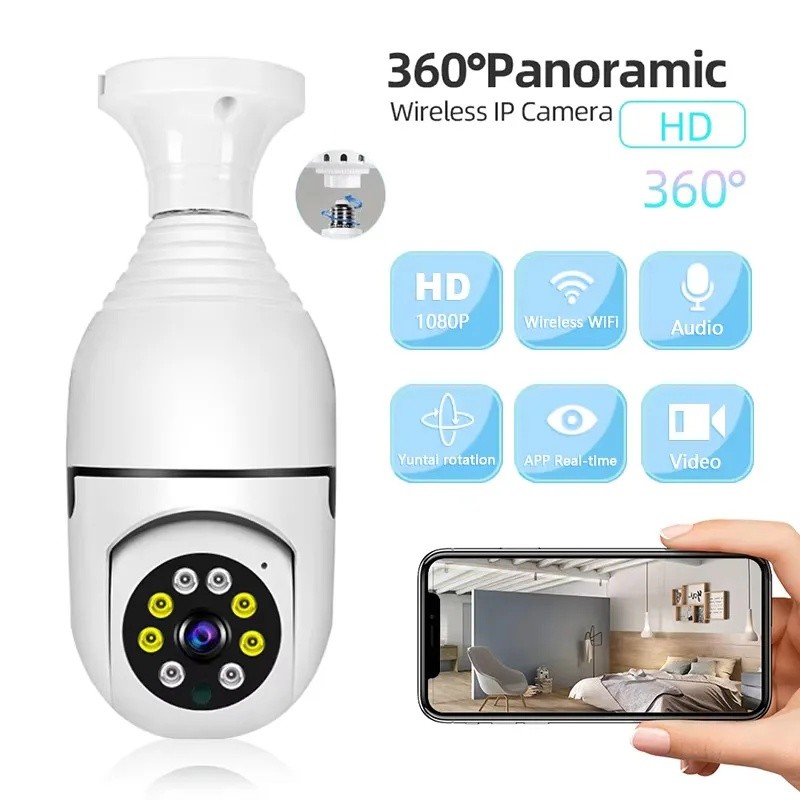 1080P Bulb Surveillance Camera 360° WiFi Anti-theft Outdoor Indoor ...