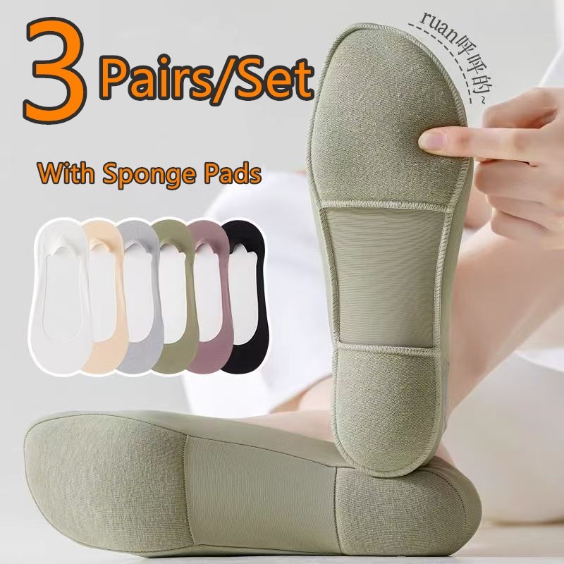 3 Pairs/Set Invisible Socks For Women 7A Ankle Socks Cotton Foot Socks ...