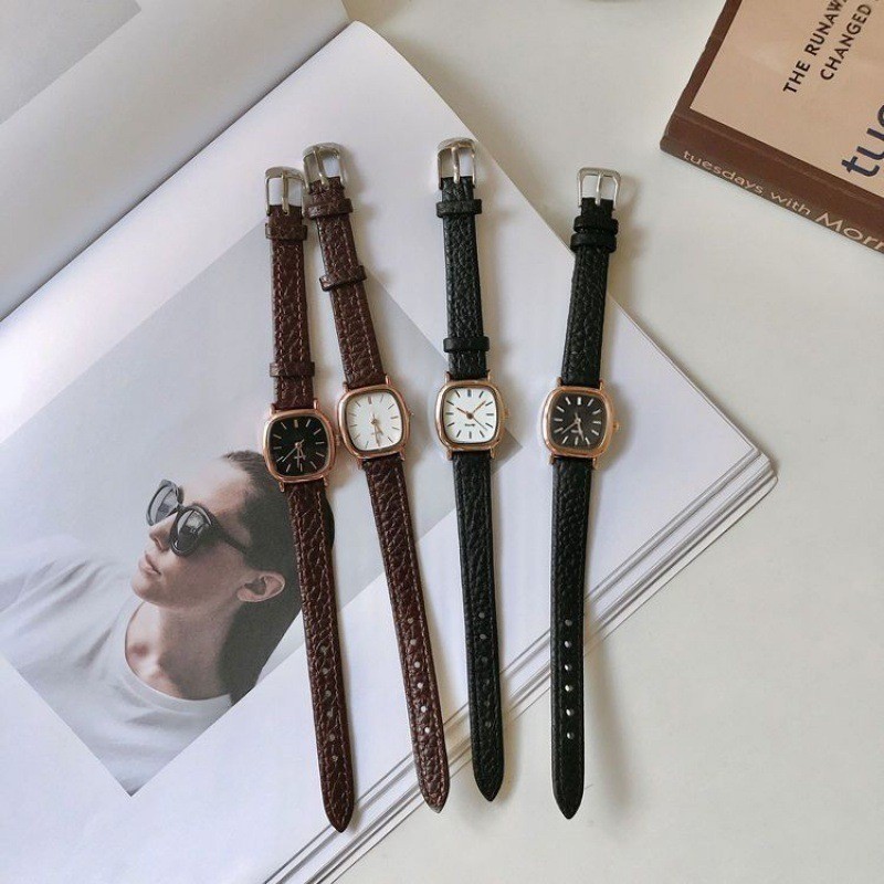 Lady Slim Square Edge Square Dial Vintage Leather Watch Women Formal ...