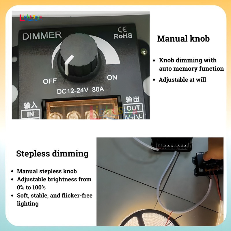 Strip Light Dimmer 12V/24V 30A High Power LED Light Dimmer Switch Knob ...