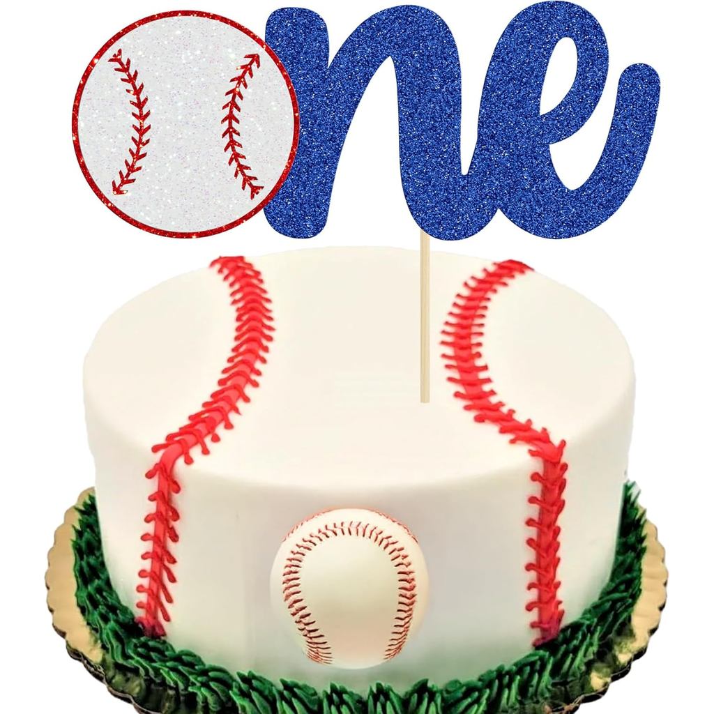 1 Pack Baseball One Cake Topper Glitter Sport Theme First Birthday Cake ...