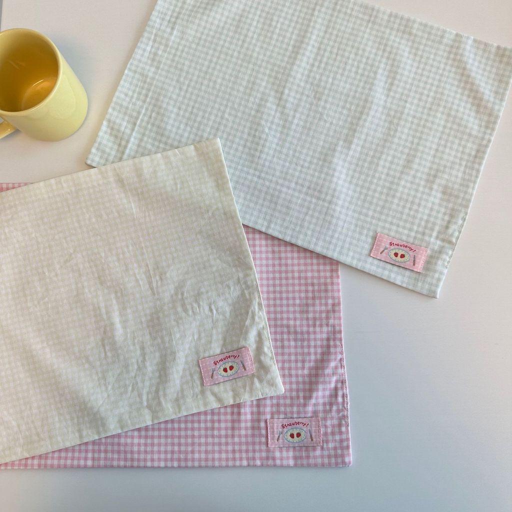 Sweet Powder Strawberry Small Grid Placemat Homemade Double Layer ...