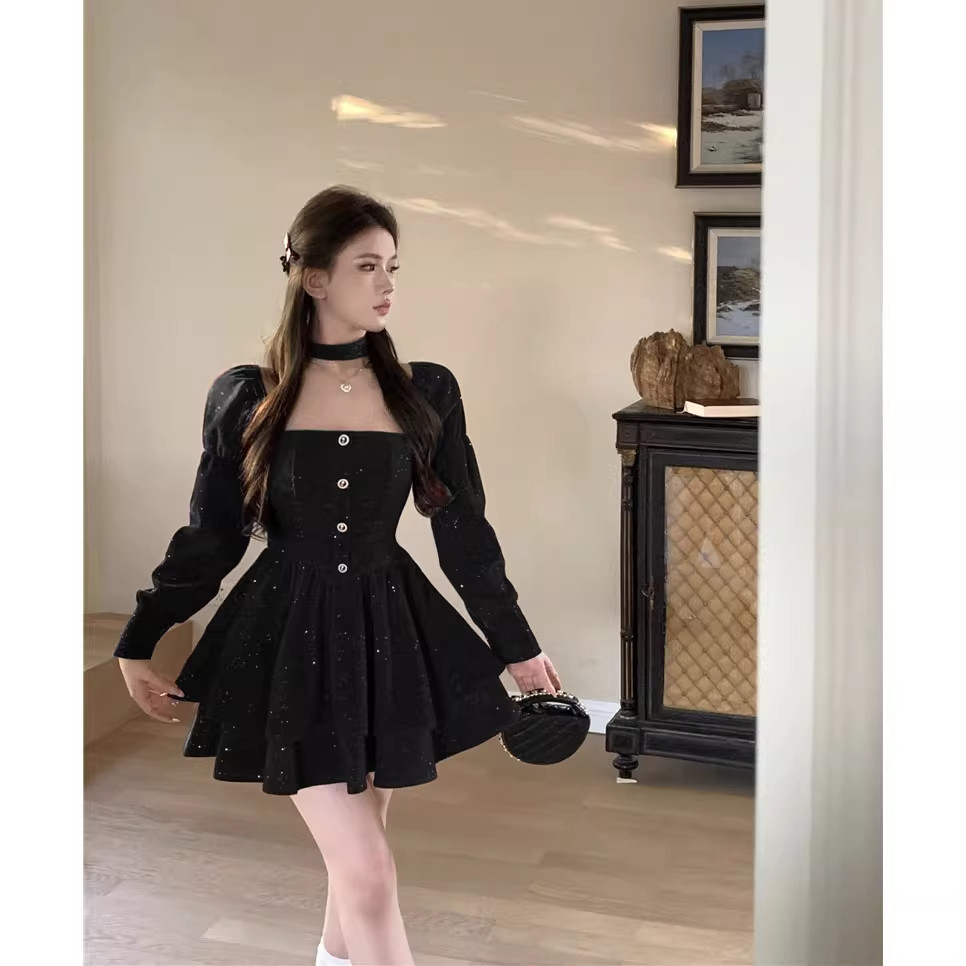 black one shoulder dress bridesmaid Arabella Sash Bridesmaid Dresses Ball gown dress for Hardware:Antique Brass tassel-tie-neckline-dress