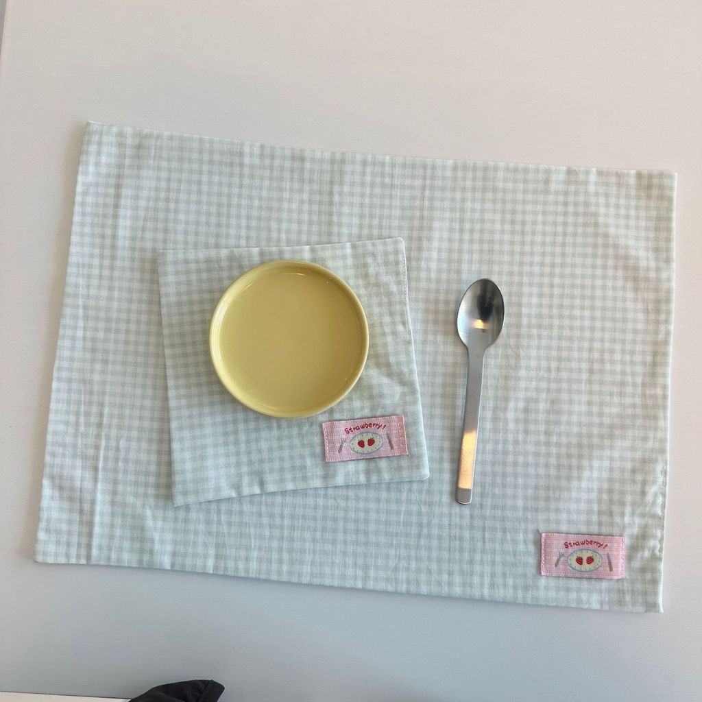 Sweet Powder Strawberry Small Grid Placemat Homemade Double Layer ...