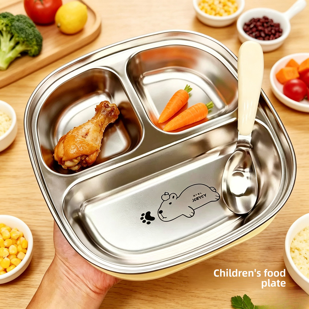 Children's Anti-Scalding Tray Lunch Box Stainless Steel Tableware ...