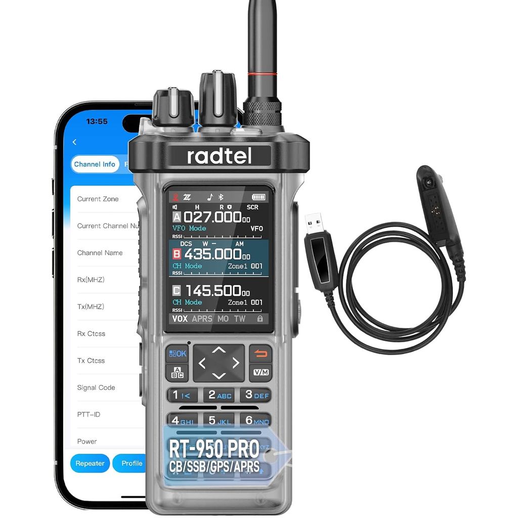 Radtel RT-950 PRO 10W Long Range Ham Radio Transparent Edition Walkie ...