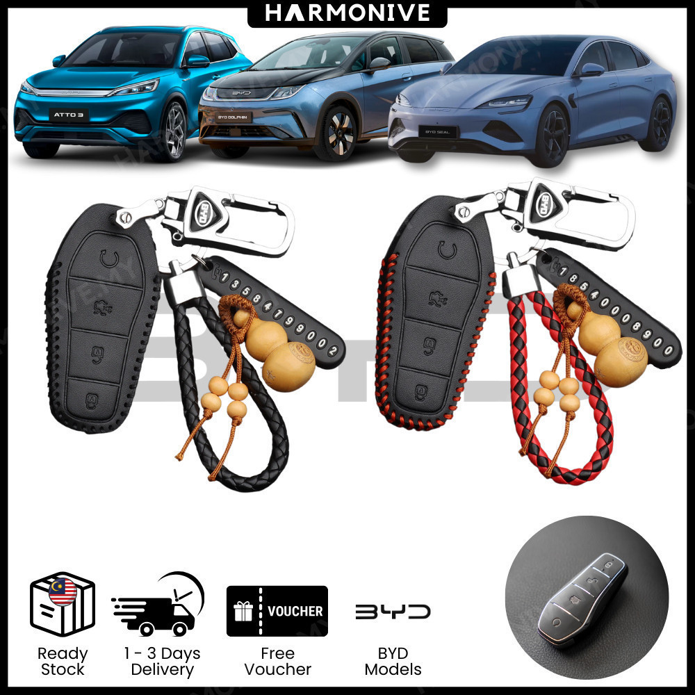 BYD Seal ATTO 3 BYD Dolphin Leather Key Fob Cover Free BYD Keychain ...