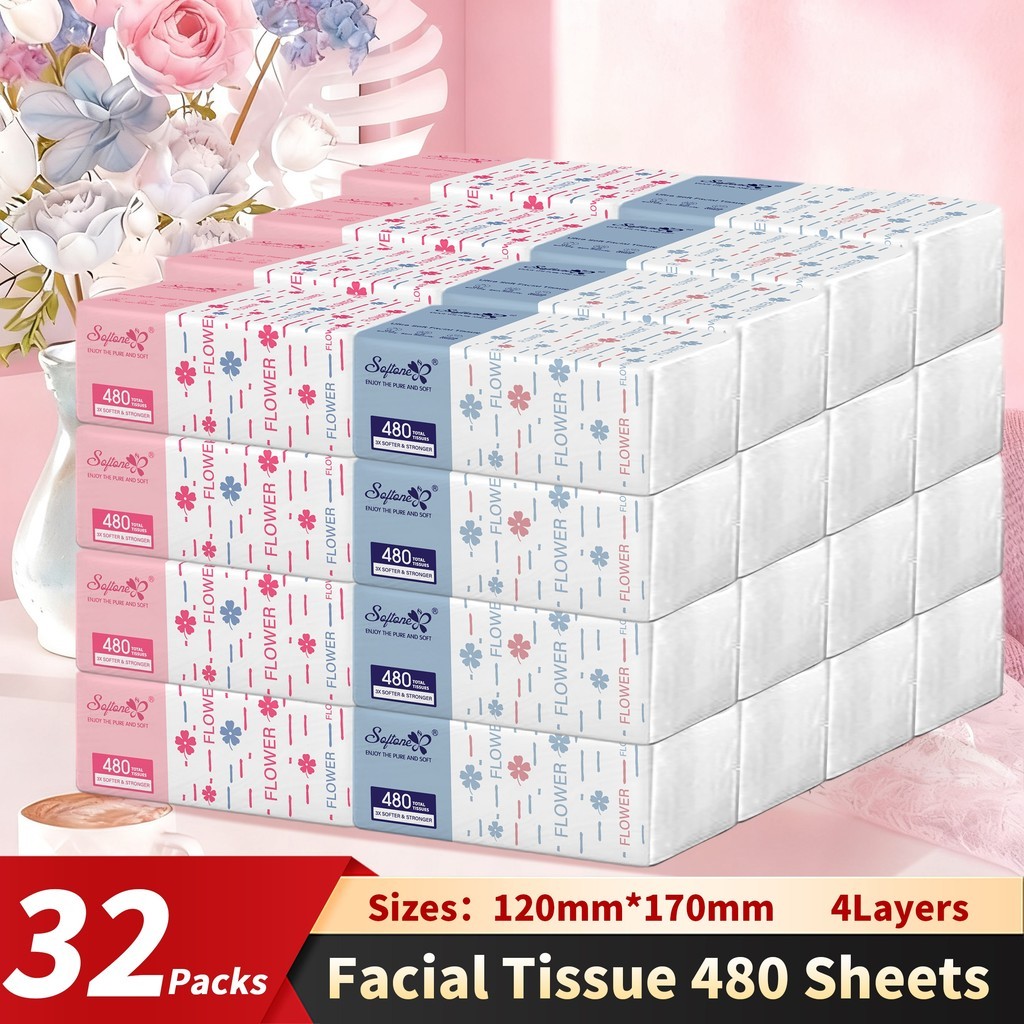 32 Packs 480 Sheets Facial Tissue 4 Ply Tissue Ultra Soft Paper Towels ...