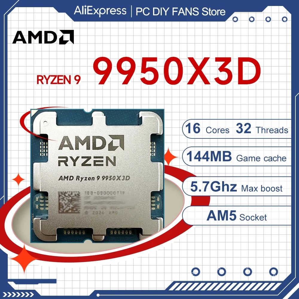 AMD Ryzen 9 9950X3D R9 9950X3D 5.7GHz 16-Core 32-Thread New Gaming CPU ...