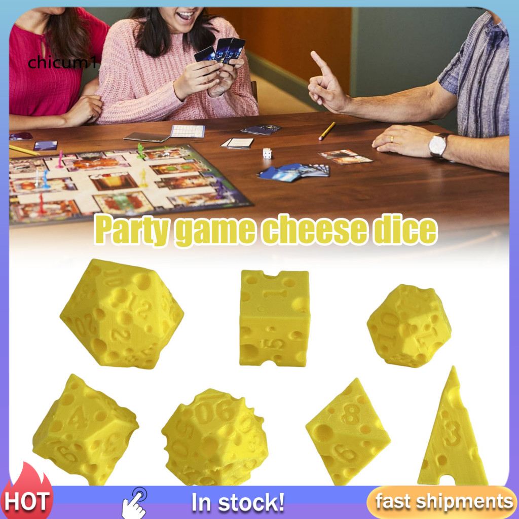 CC Gaming Dice Set 7pcs Cheese Dice Set for Board Games Night Party ...