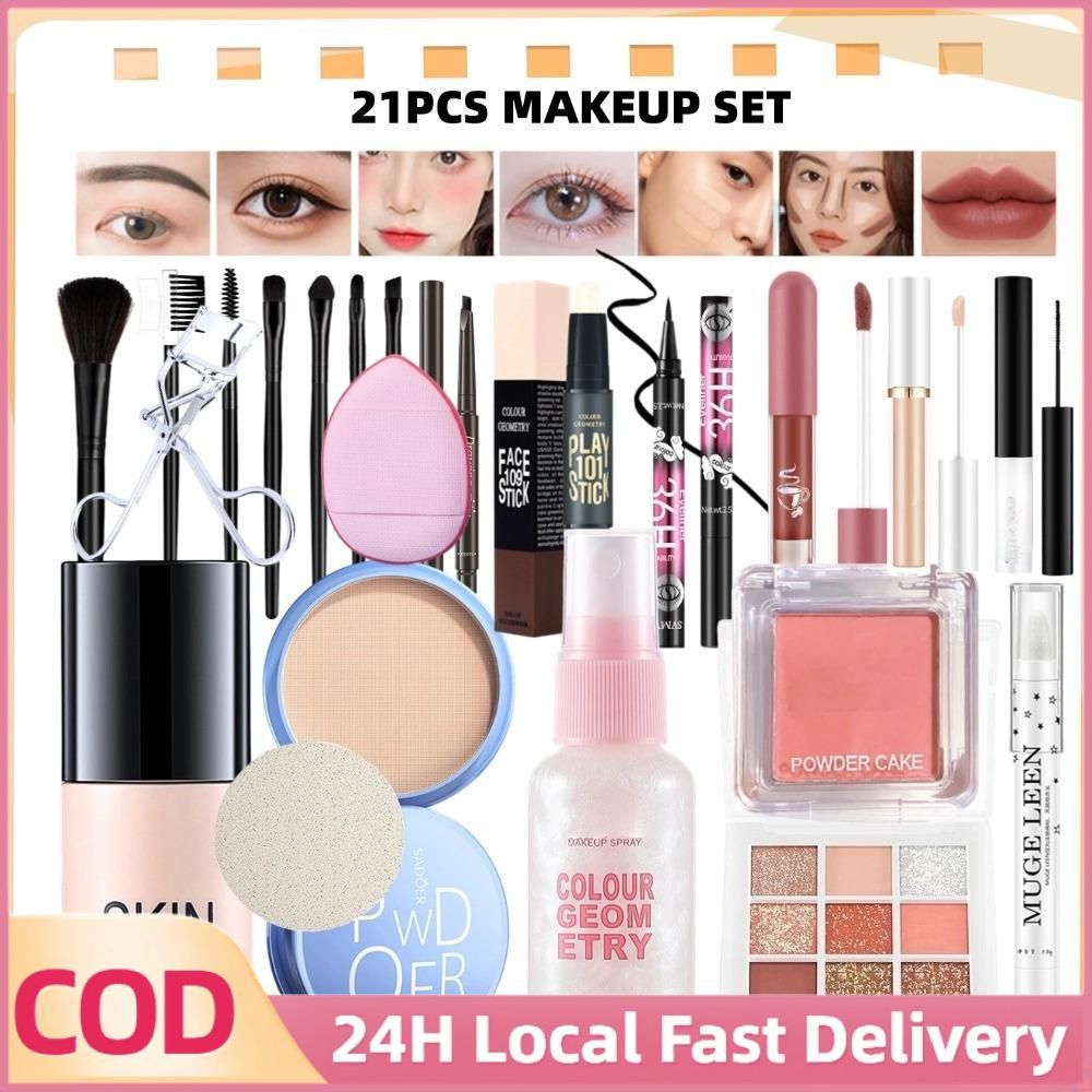 25pcs Beginner's Makeup Set with Liquid Foundation, Eyeshadow Palette ...
