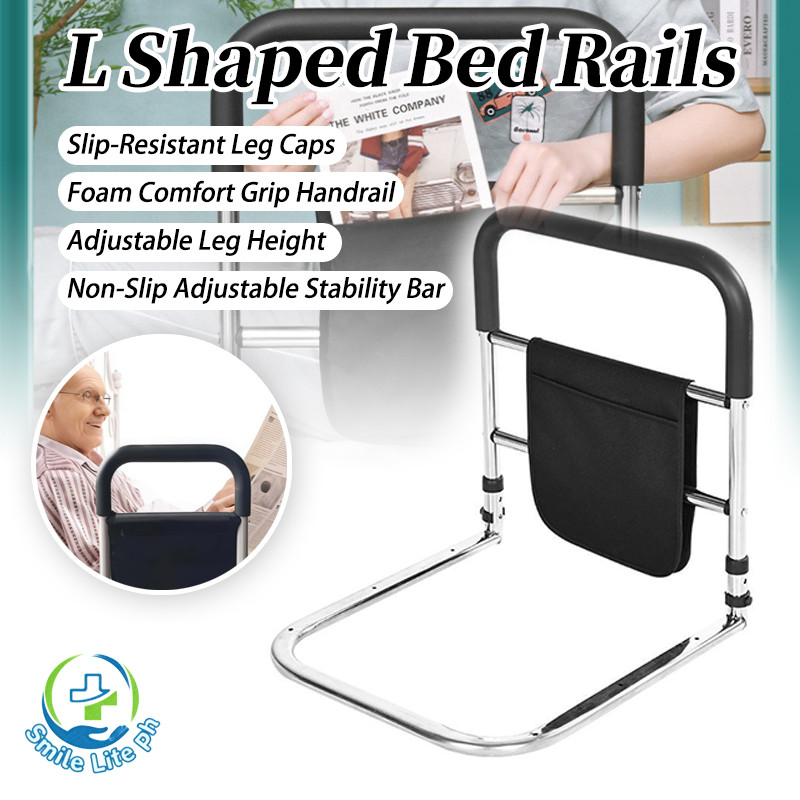 L Shaped Bed Rails Elderly Bed Handle Guardrail Storage Pocket Fall ...