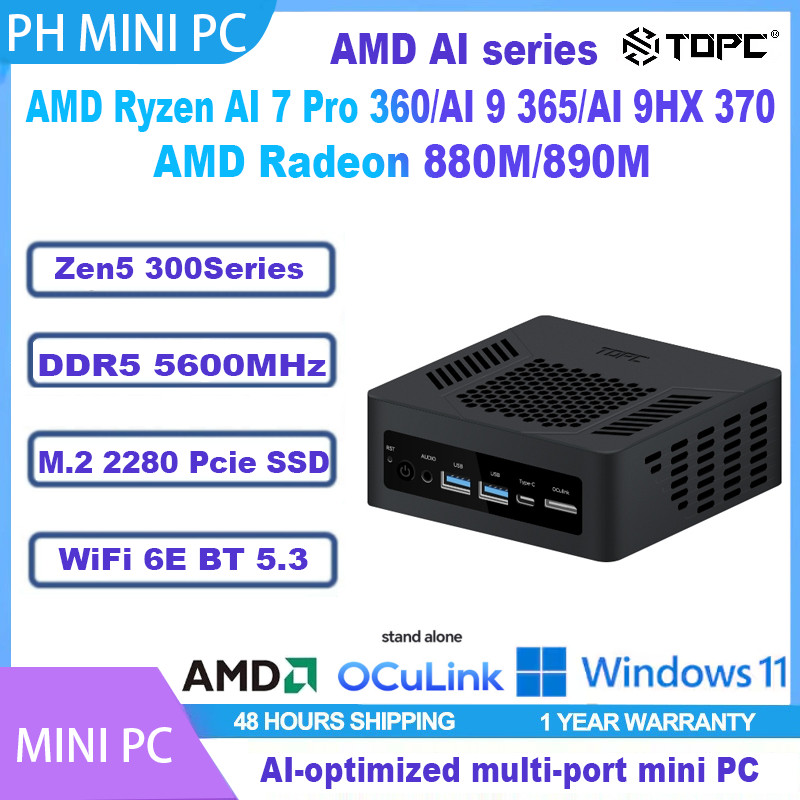 TOPC AMD AI Series Mini PC AMD AI7 Pro 360 AI9 365 AI9 HX370 Radeon ...