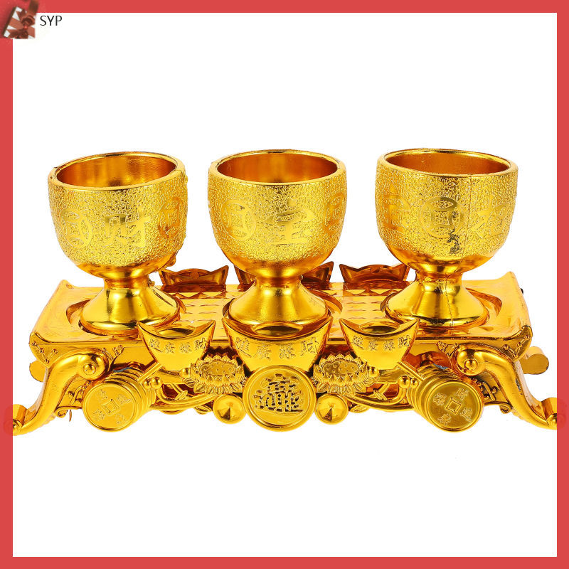 Golden Set ng Mataas na Tasa na may Paa para sa Pagsamba ng Budista ...