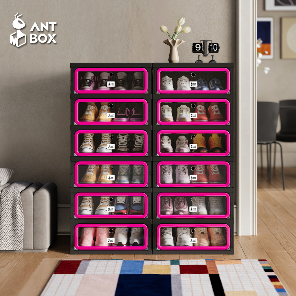 Antbox black and red trendy shoe cabinet and shoe box, no installation ...