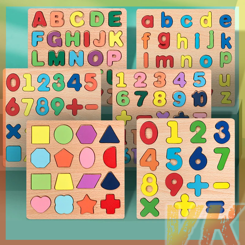 VK ABC Alphabet Digital Puzzle Wooden Toys Kid Number Letter shape ...