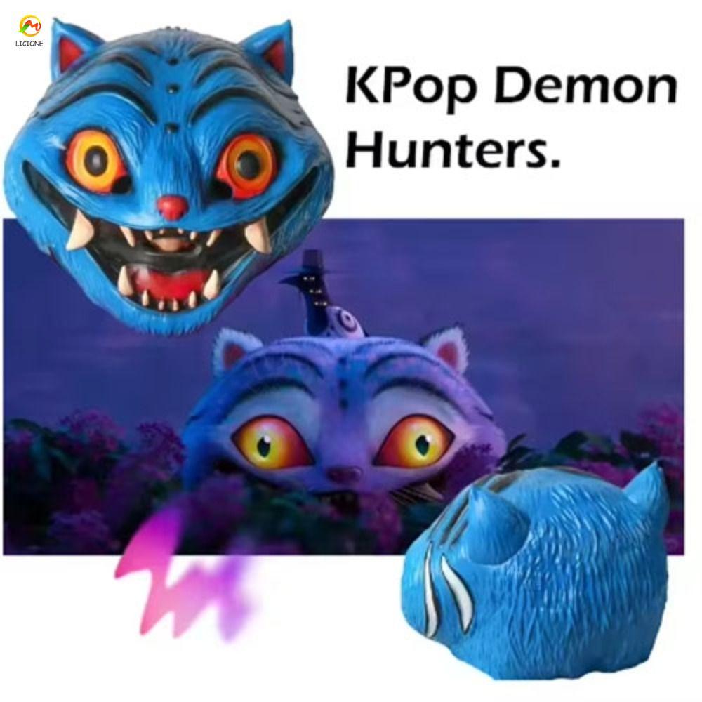 ECHOG Blue Tiger Latex Mask, Funny Fangs Demon Hunters Mask, Derpy ...