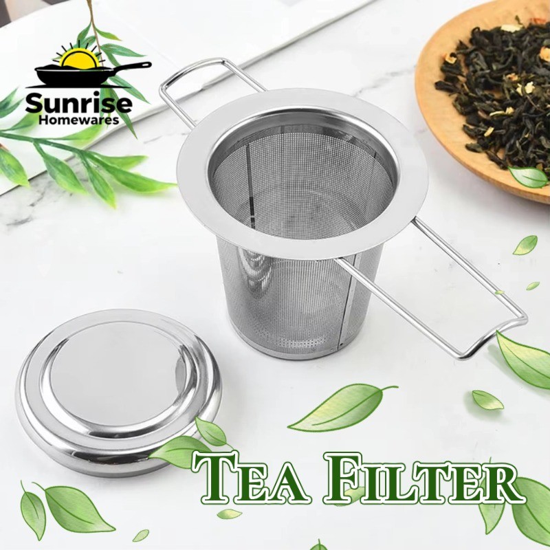 Tea Filter with Lid Folding Handle Reusable Stainless Steel Coffees ...