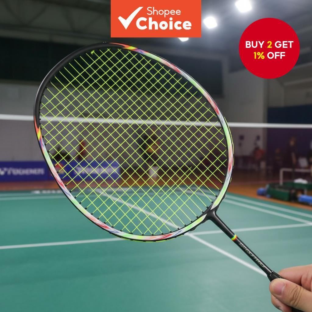 Genuine Full Carbon Badminton Racquet, 22-25 lbs Pre-Strung, Includes ...