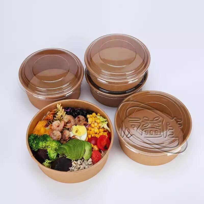 Disposable Kraft Paper Bowl Round Salad Bowl Fast Food Salad Box ...