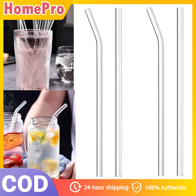 HOME Reusable Clear Glass Straw Transparent Straight Pipe Elbow Pipe ...
