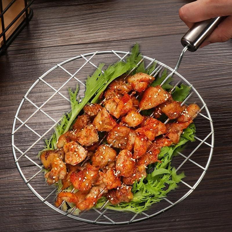 Round BBQ Grill Wire Rack with Handle/Stainless Steel Wire Roaster ...