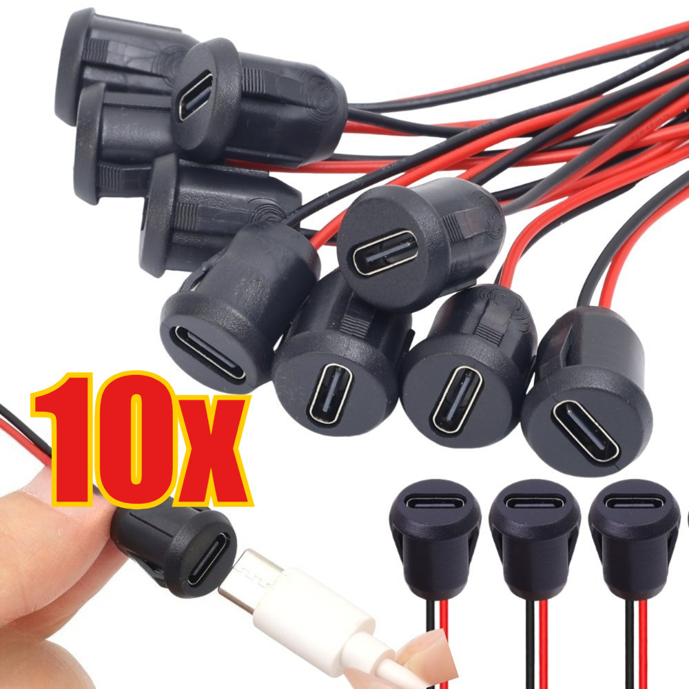 10Pcs Car 2 Pin Type-C Female Socket Connector - Universal Fast ...