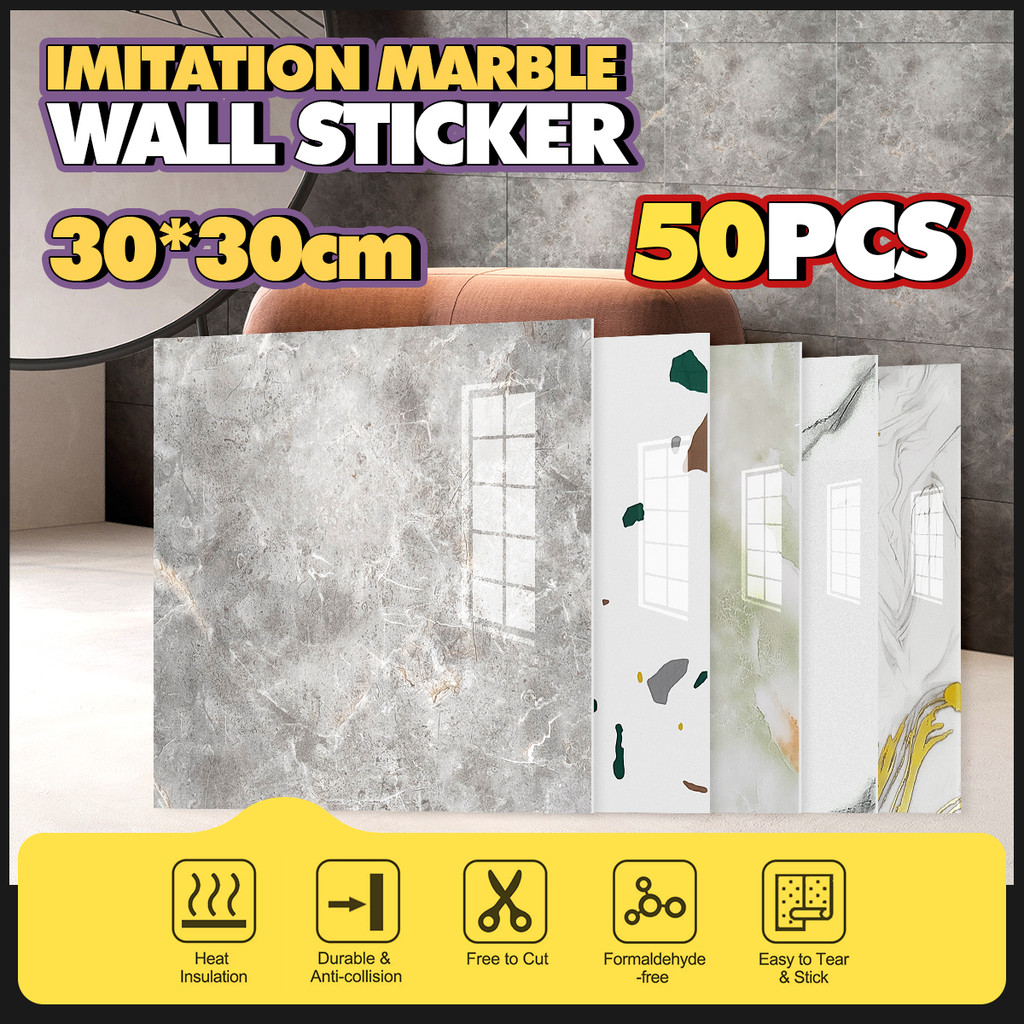 Wall Tile Sticker 3D Wallpaper Foam Marble Design Waterproof Self ...