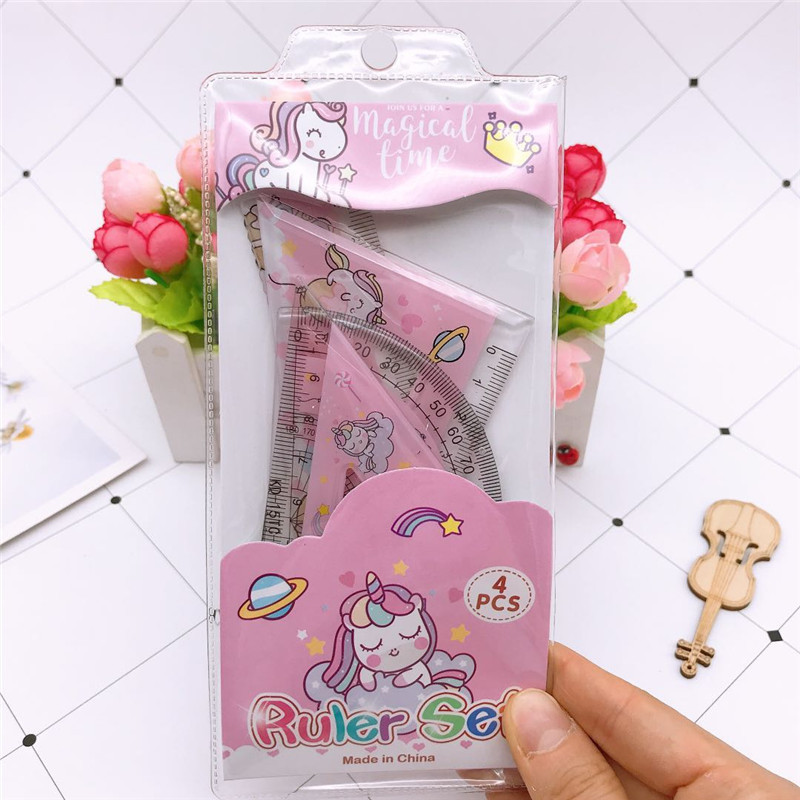 Student Ruler Set Cute Unicorn Student Stationery Set Ruler Cartoon Car ...