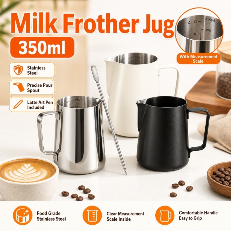 Coffee Pull Flower Frothing Mugs Milk Frother latte Jug with Scale ...