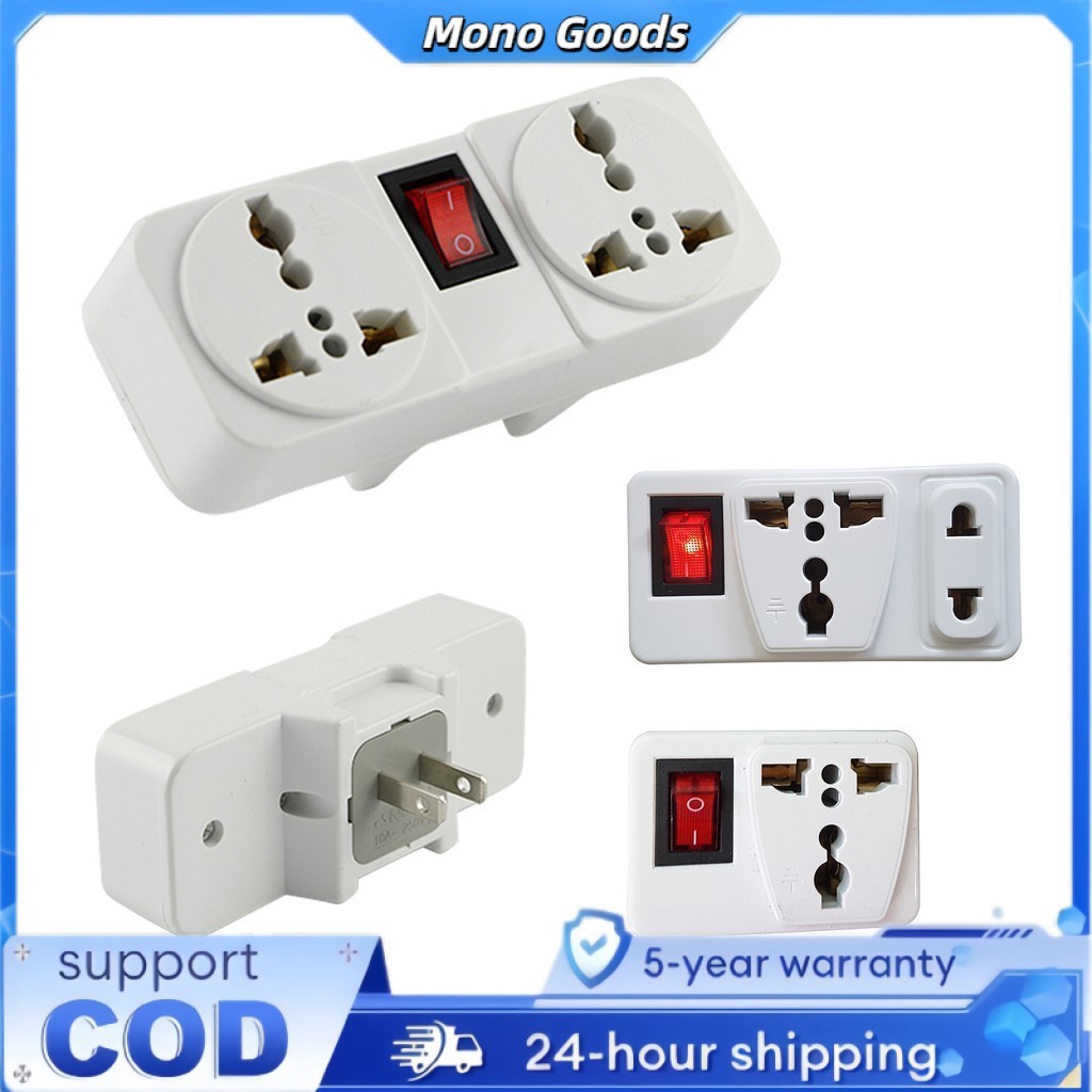 3-way Universal Power Plug Dual Socket Adapter with Switch | Shopee ...
