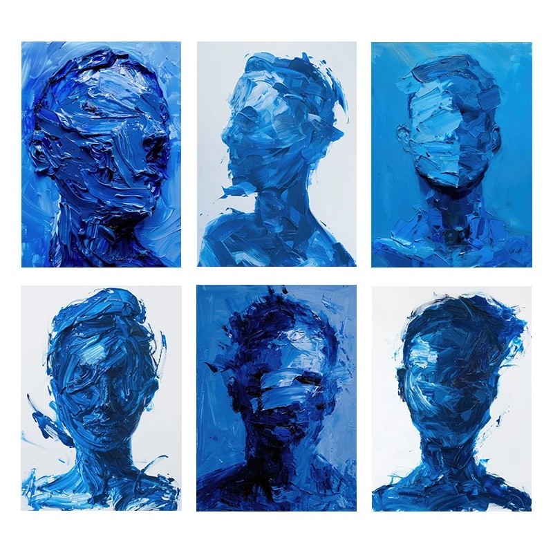 Fuzzy Abstract Character Portrait Poster Blue Series Prints Canvas ...