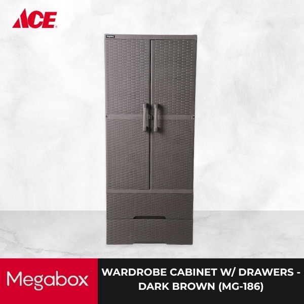 MEGABOX Boho Wardrobe Cabinet with Drawer Rattan Design - Dark Brown ...