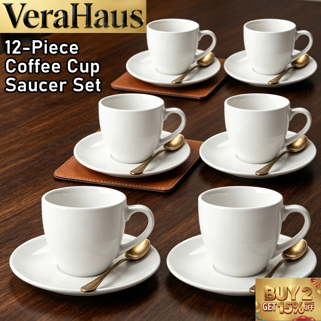 VeraHaus Premium 12pcs Opal Glass Cup & Saucer 100% BPA Free High  Durability Glassware Set | Shopee Philippines